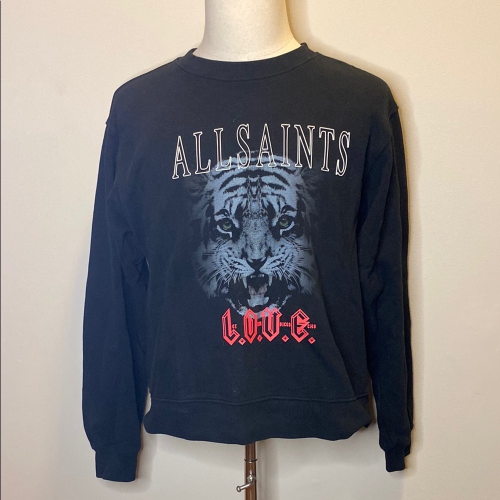 All Saints Graphic "Love" Lion Print Long Sleeve Pullover Shirt (sz M)